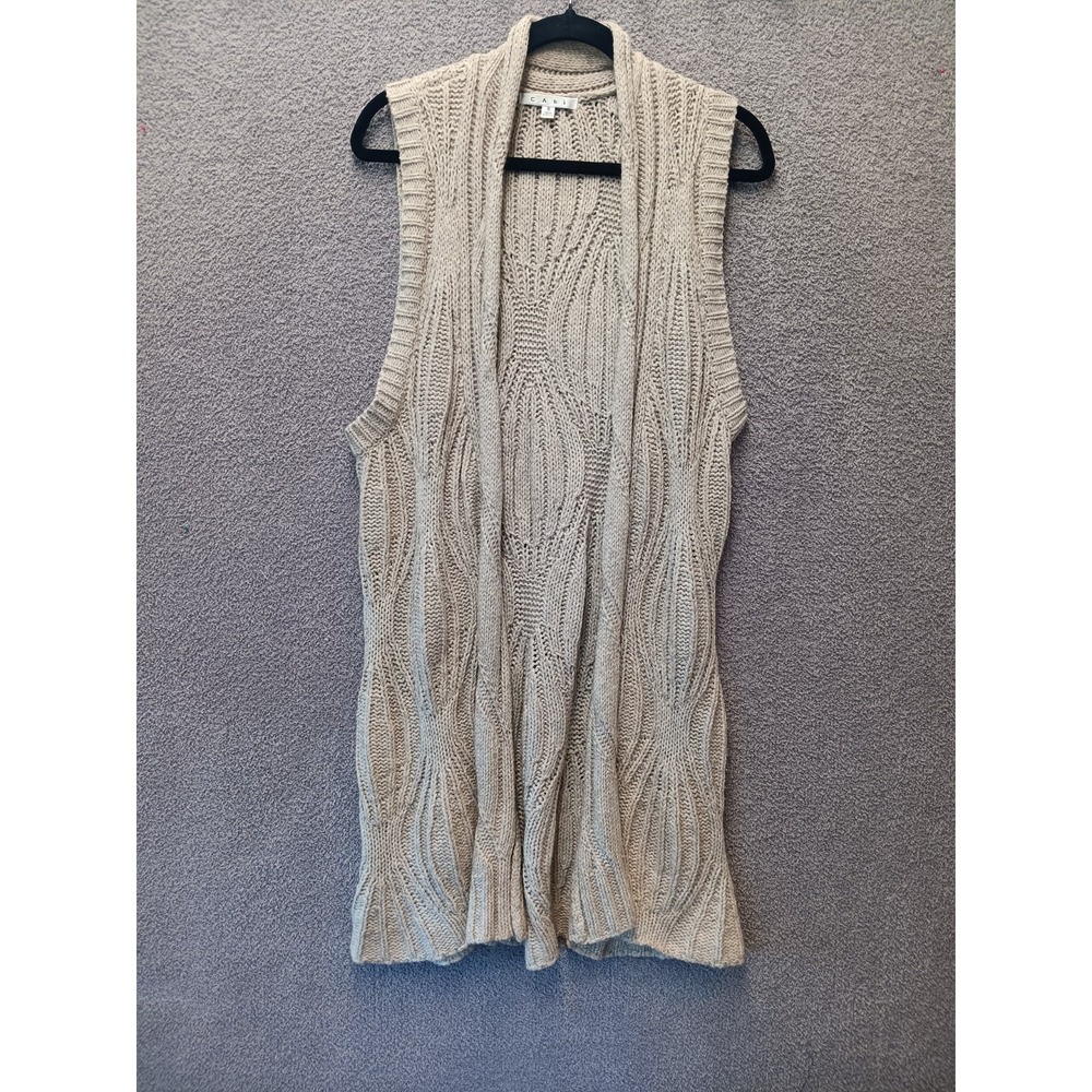 Boho Long Knit Sweater Vest Womens S Beige Cable Open Layering Cabi‎ Cottagecore